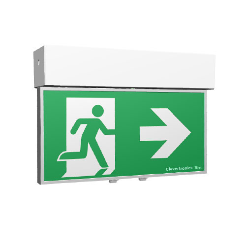 Form 16M Exit Exit, Surface Ceiling Mount, L10 Nanophosphate, DALI-2 Emergency, All Pictograms, Double Sided, Brushed Aluminium Frame